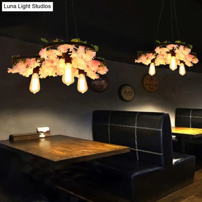 Vintage Iron Chandelier with Flower Detail - 3/6 Head Pendant Light in Black