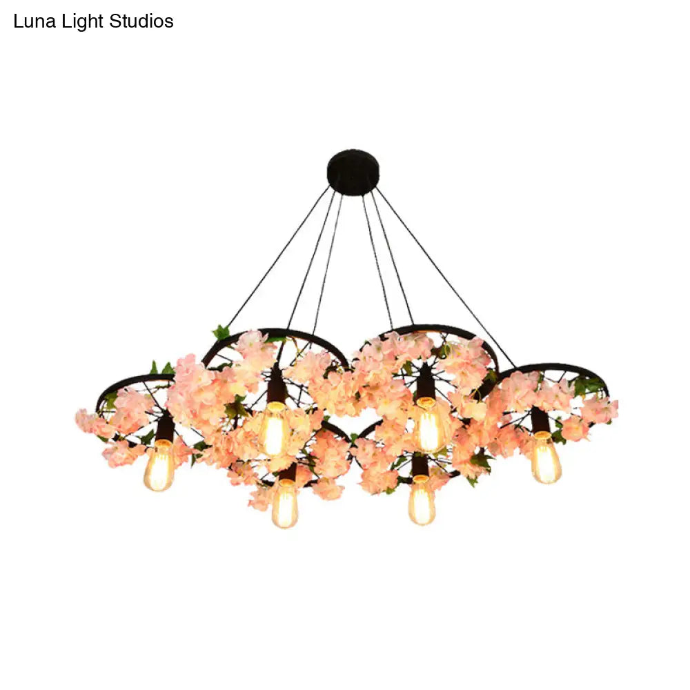 Vintage Iron Chandelier with Flower Detail - 3/6 Head Pendant Light in Black