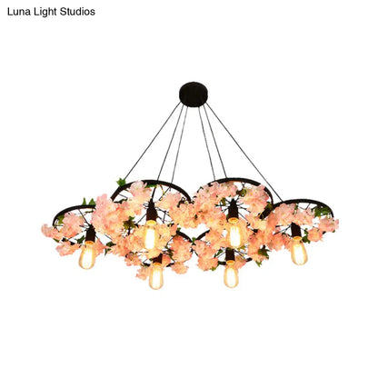 Vintage Iron Chandelier with Flower Detail - 3/6 Head Pendant Light in Black