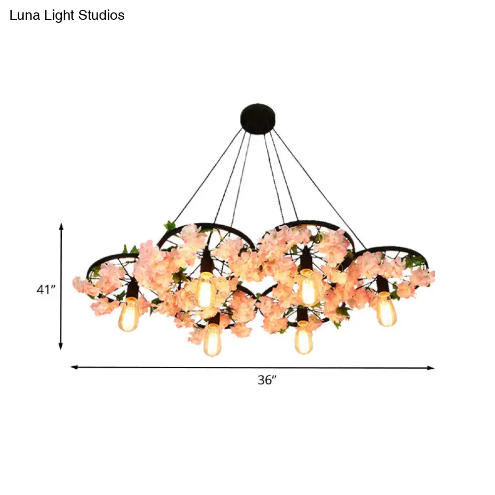 Vintage Iron Chandelier with Flower Detail - 3/6 Head Pendant Light in Black