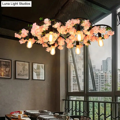 Vintage Iron Chandelier with Flower Detail - 3/6 Head Pendant Light in Black