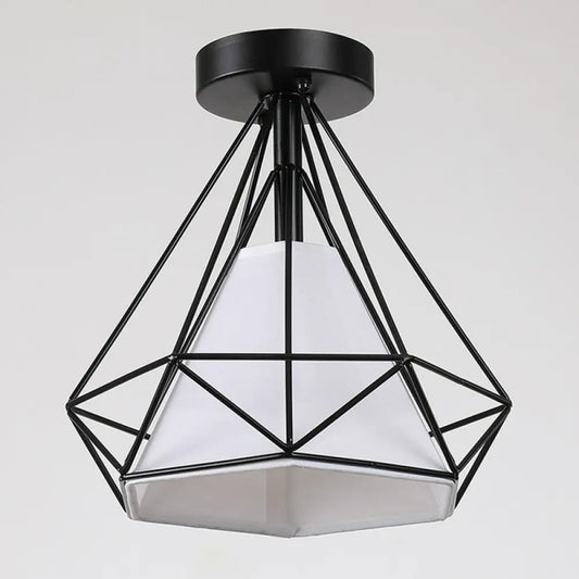 DecorBites™ DecorBites™ Vintage Iron Diamond Cage Ceiling Light - Black Flush Mount Fixture