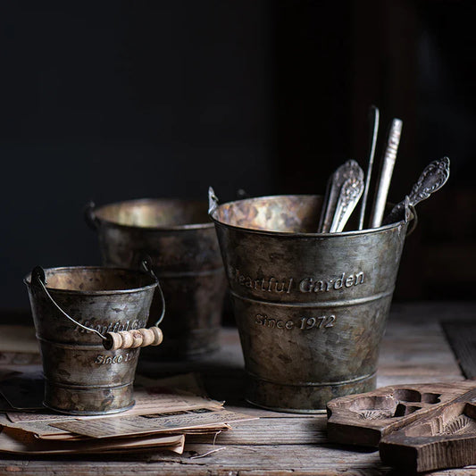 Vintage Iron Handle Bucket - Home Decoration - Vase