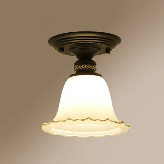 DecorBites™ DecorBites™ Vintage Ivory Glass Flared Ceiling Light with 1 Bulb - Semi Mount Black Fixture