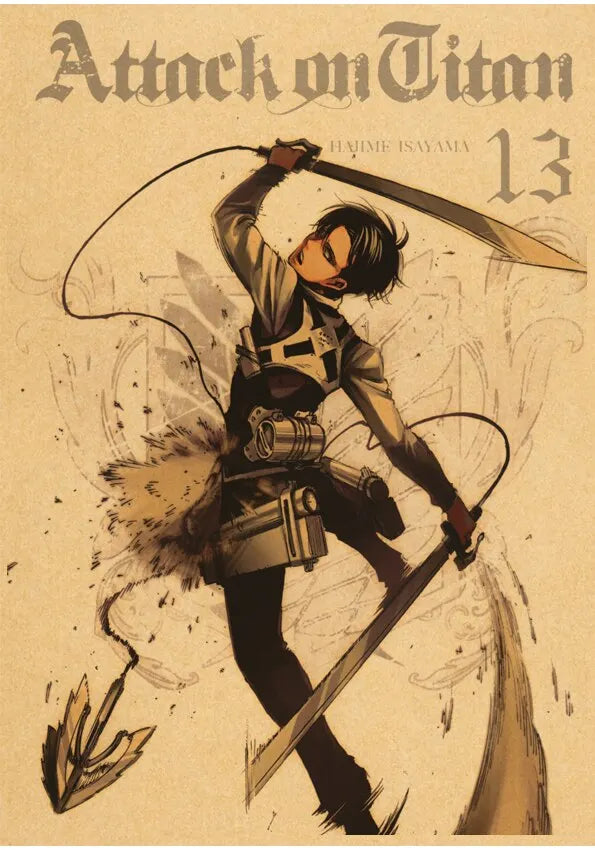 Vintage Japanese Anime Attack on Titan Poster - P15 / 40x60cm No Frame - Posters