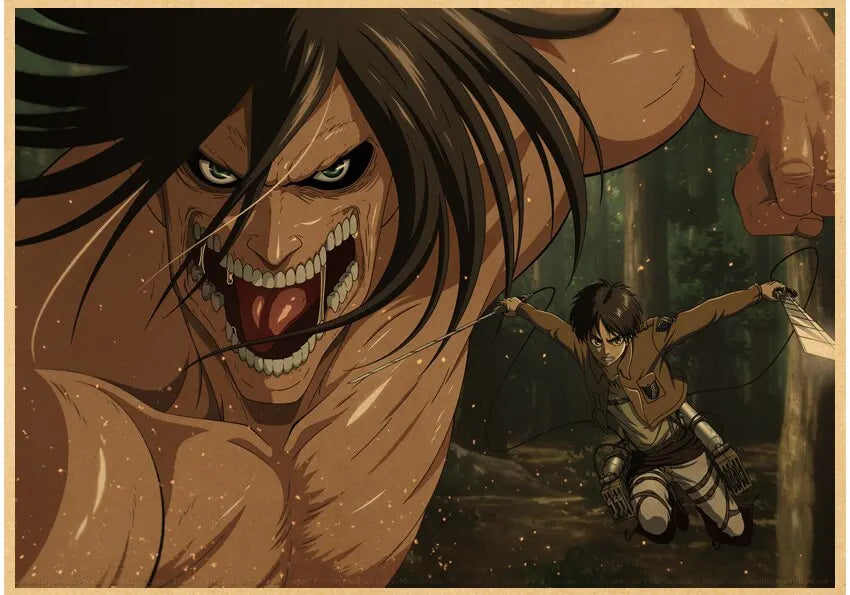 Vintage Japanese Anime Attack on Titan Poster - P16 / 40x60cm No Frame - Posters