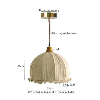 Beige cloth led pendant light with wooden top and 12cm iron canopy for dining room decorbites beige cloth fixture