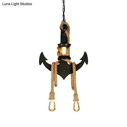 Vintage Kerosene Clear Glass Pendant Light: 4-Light Chandelier in Black with Adjustable Rope