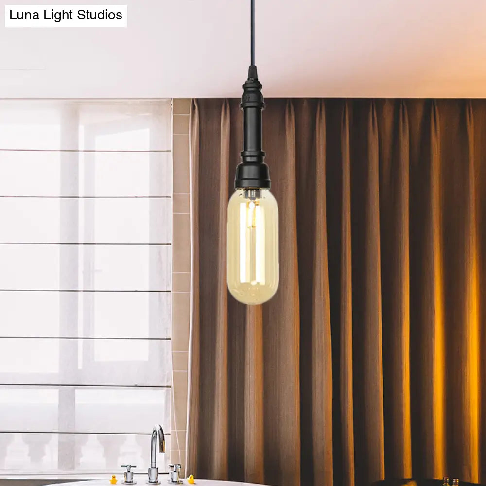 Vintage LED Pendant Lamp with Amber/Clear Glass Shade - Stylish Bar Lighting