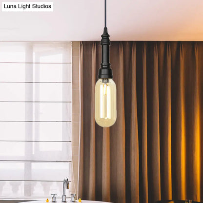 Vintage LED Pendant Lamp with Amber/Clear Glass Shade - Stylish Bar Lighting