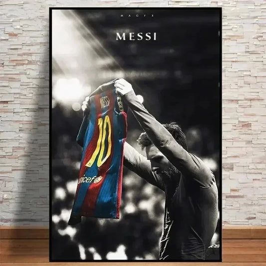 Vintage Lionel Messi Canvas Print Football Star Wall Art - Posters