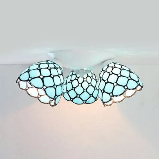 DecorBites™ DecorBites™ Vintage Magnolia Stained Glass 3-Head Ceiling Fixture in White Flush Mount