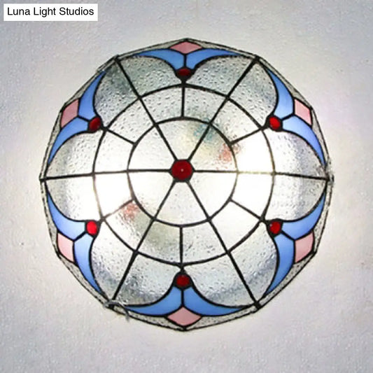 DecorBites™ DecorBites™ Vintage Magnolia Stained Glass Flush Ceiling Light in White/Clear for Bedroom