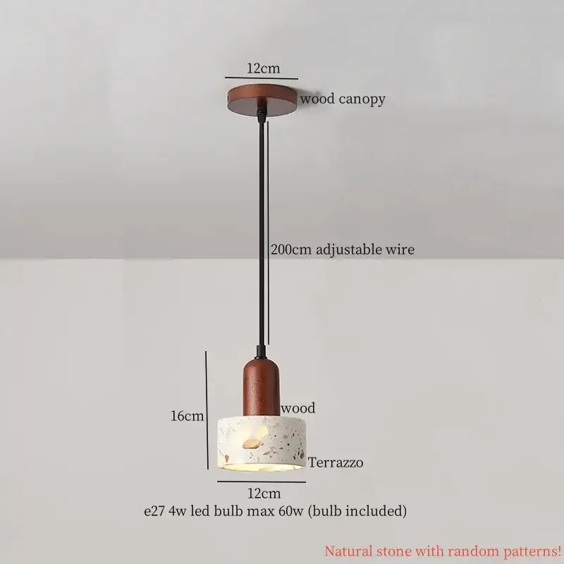 Vintage marbled glass ball led pendant light with a warm wooden canopy and terrazzo shade for stylish decorbites glass ball decor