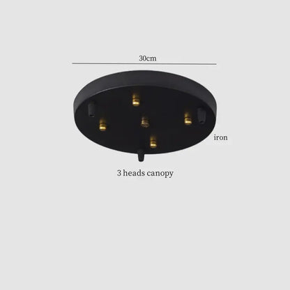 Black iron 3-head ceiling canopy with 30cm diameter for vintage marbled glass ball led pendant light decorbites glass ball