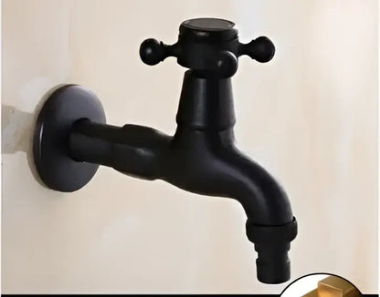Vintage matte black dual handle washing machine faucet tap with black matte finish cross handle and threaded spout