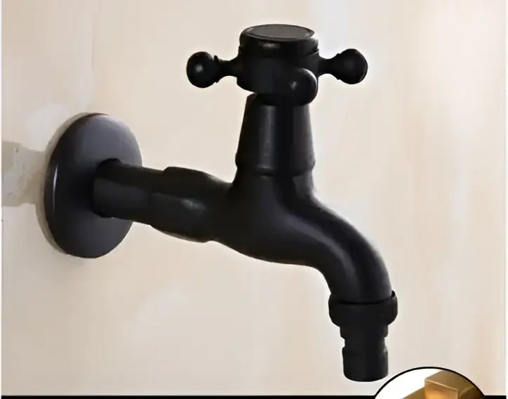 Vintage matte black dual handle washing machine faucet tap with black matte finish cross handle and threaded spout