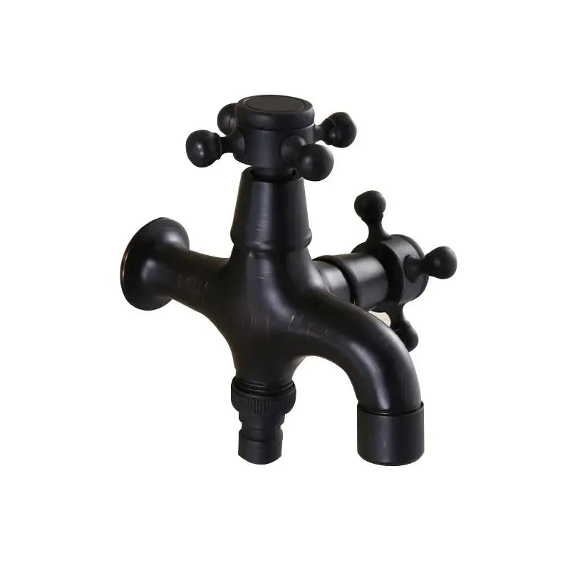 Vintage matte black dual handle washing machine faucet tap with black matte finish and cross-shaped handles for laundry room