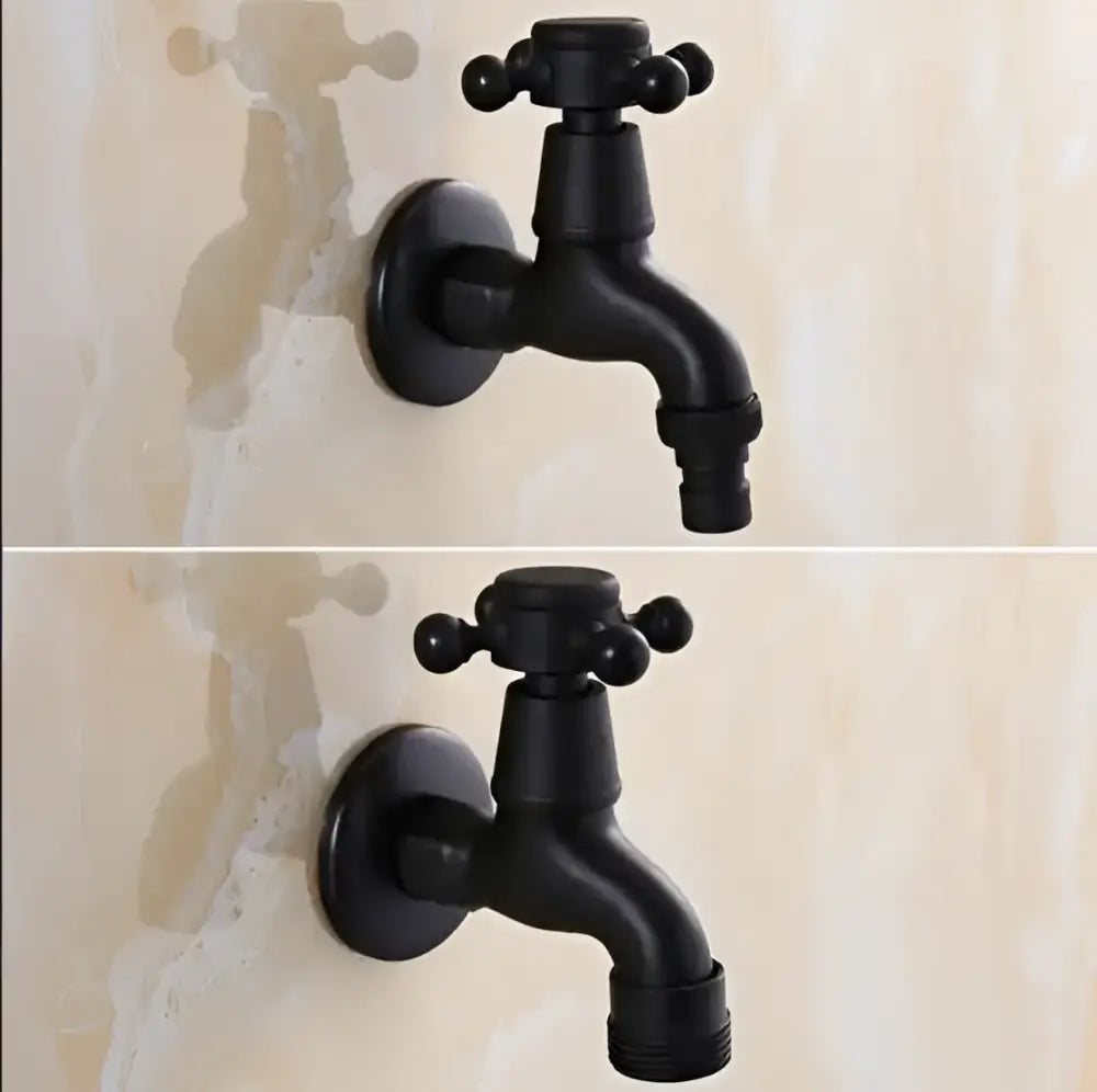 Vintage matte black dual handle washing machine faucet tap with black matte finish and threaded spout for laundry room