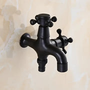 Vintage matte black dual handle wall-mounted washing machine faucet tap with a matte finish for laundry room use