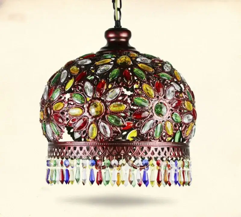 Vintage mediterranean colorful crystal chandelier with dark bronze frame and multicolored glass gems for dining room decorbites colorful crystal