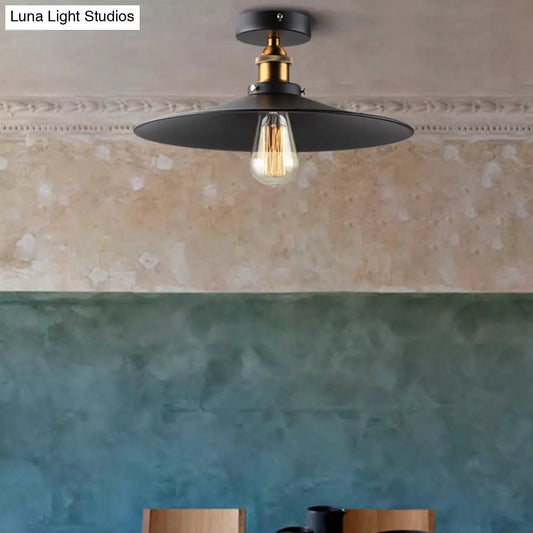 DecorBites™ DecorBites™ Vintage Metal 1-Light Semi-Flush Ceiling Light - Black Shaded Kitchen Fixture