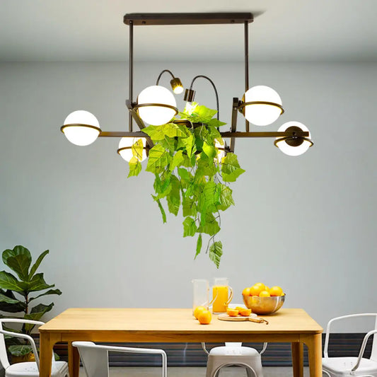 وحدة إضاءة جزيرة كرة معدنية عتيقة من DecorBites™ للمطبخ مع مصباح معلق أسود للنباتات وحامل في السقف