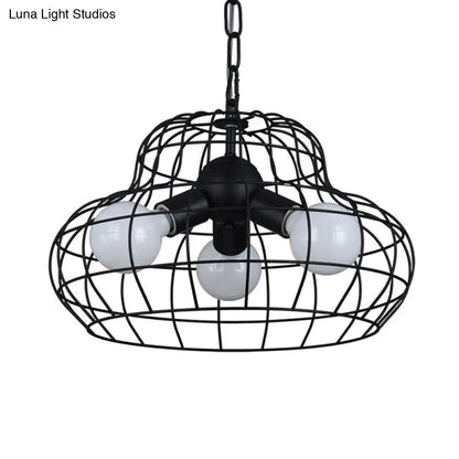 Vintage Metal Black Chandelier Pendant Lamp - 3 Lights for Living Room Lighting