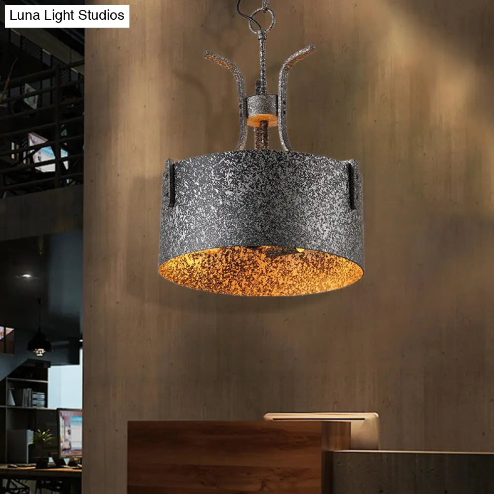 Vintage Metal Black Pendant Lamp with Elk Décor, 12.5"/20" Wide