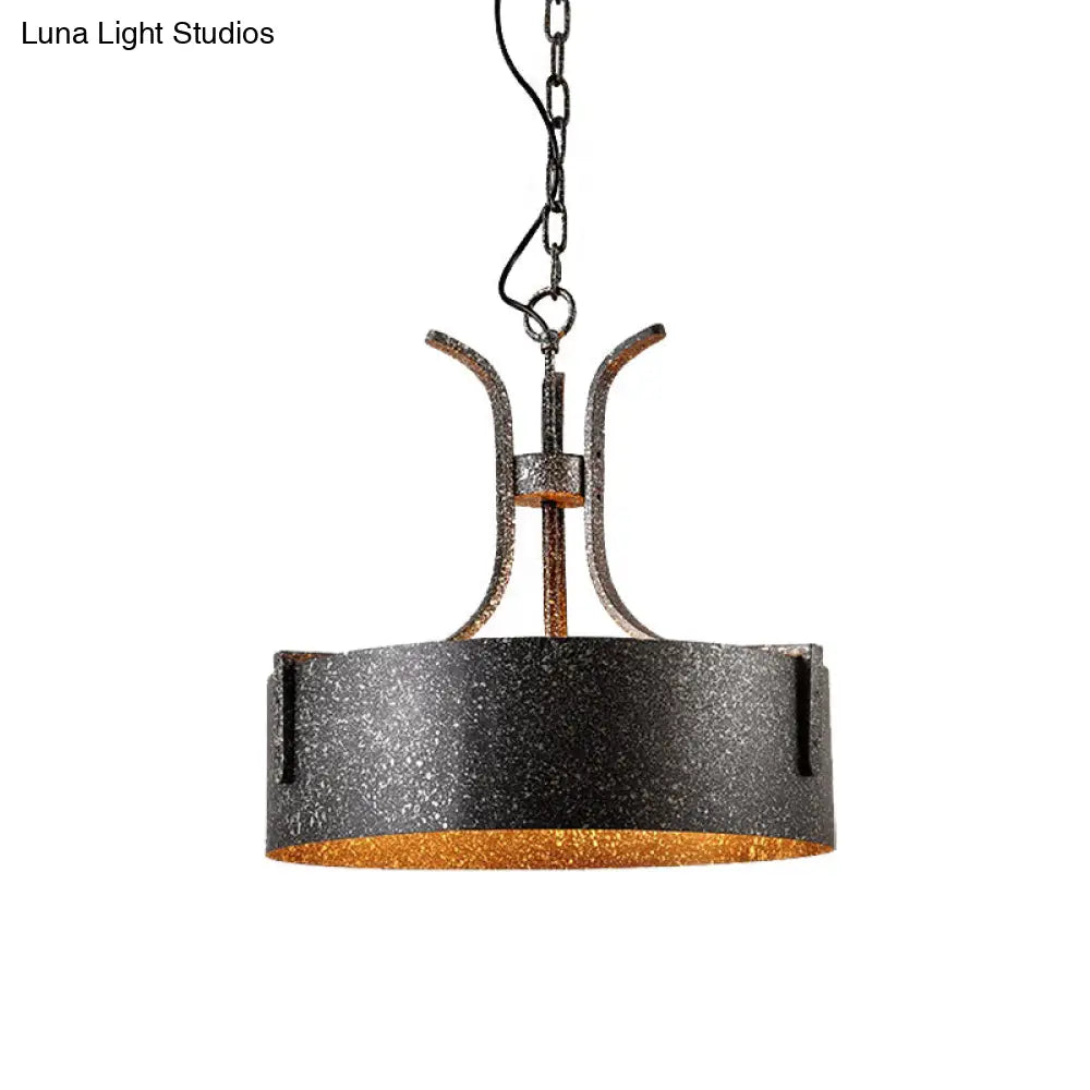 Vintage Metal Black Pendant Lamp with Elk Décor, 12.5"/20" Wide