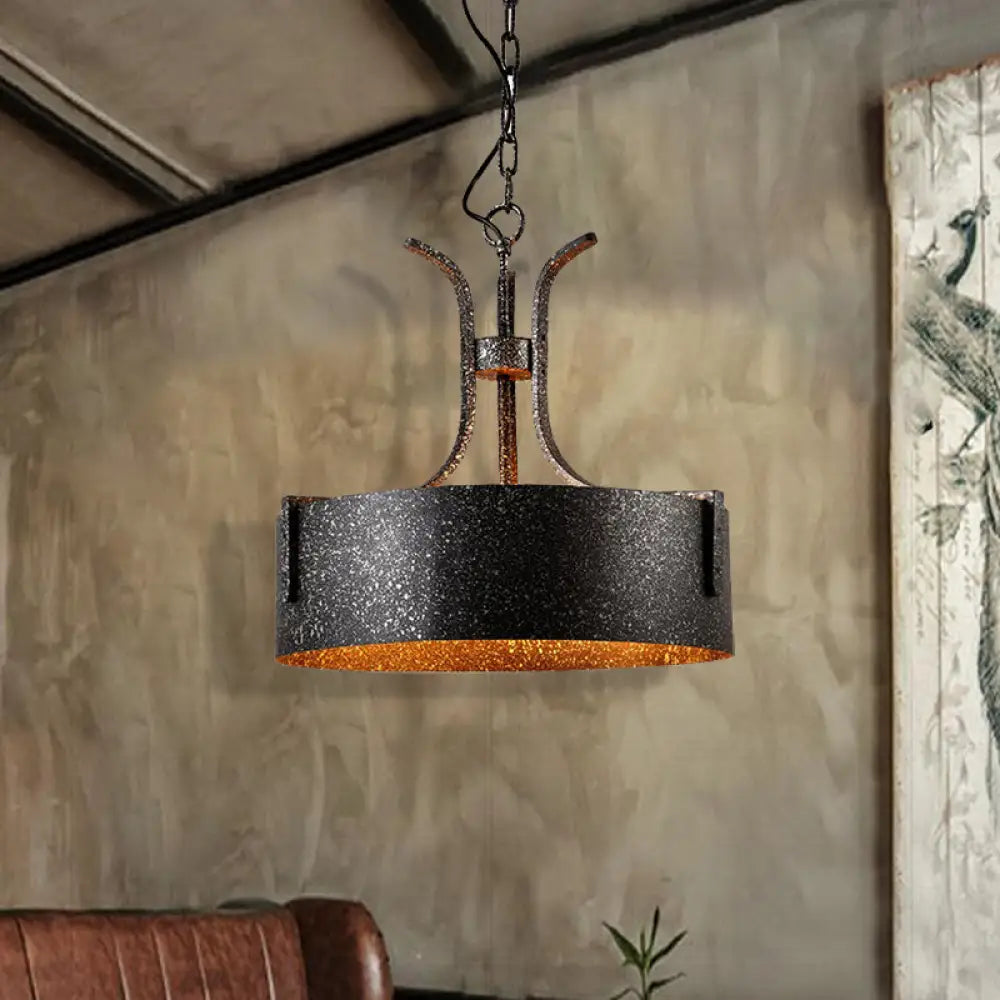 Vintage Metal Black Pendant Lamp with Elk Décor, 12.5"/20" Wide