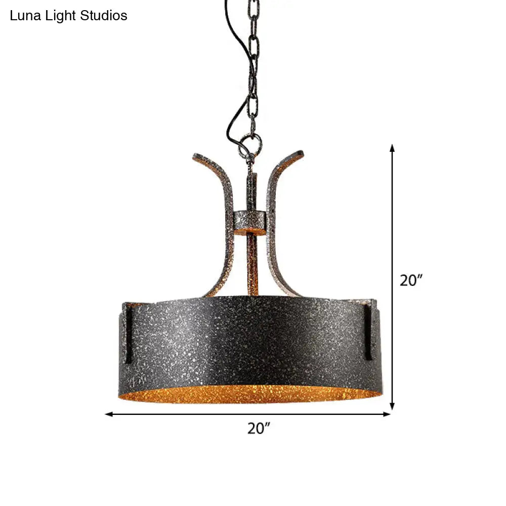 Vintage Metal Black Pendant Lamp with Elk Décor, 12.5"/20" Wide
