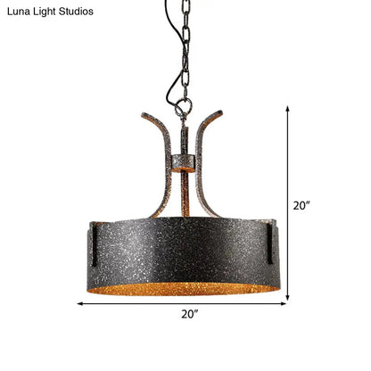 Vintage Metal Black Pendant Lamp with Elk Décor, 12.5"/20" Wide