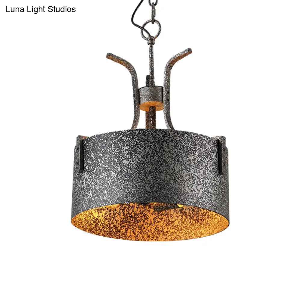 Vintage Metal Black Pendant Lamp with Elk Décor, 12.5"/20" Wide