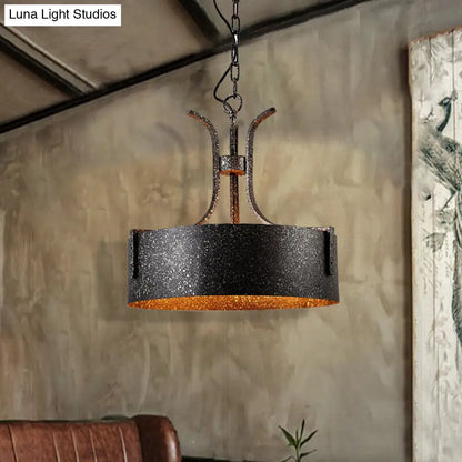 Vintage Metal Black Pendant Lamp with Elk Décor, 12.5"/20" Wide