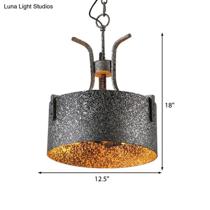 Vintage Metal Black Pendant Lamp with Elk Décor, 12.5"/20" Wide