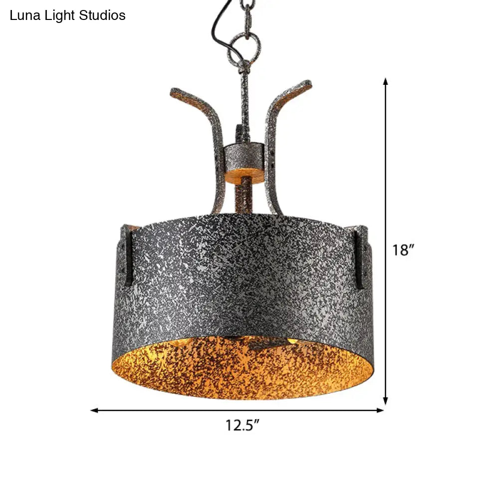 Vintage Metal Black Pendant Lamp with Elk Décor, 12.5"/20" Wide