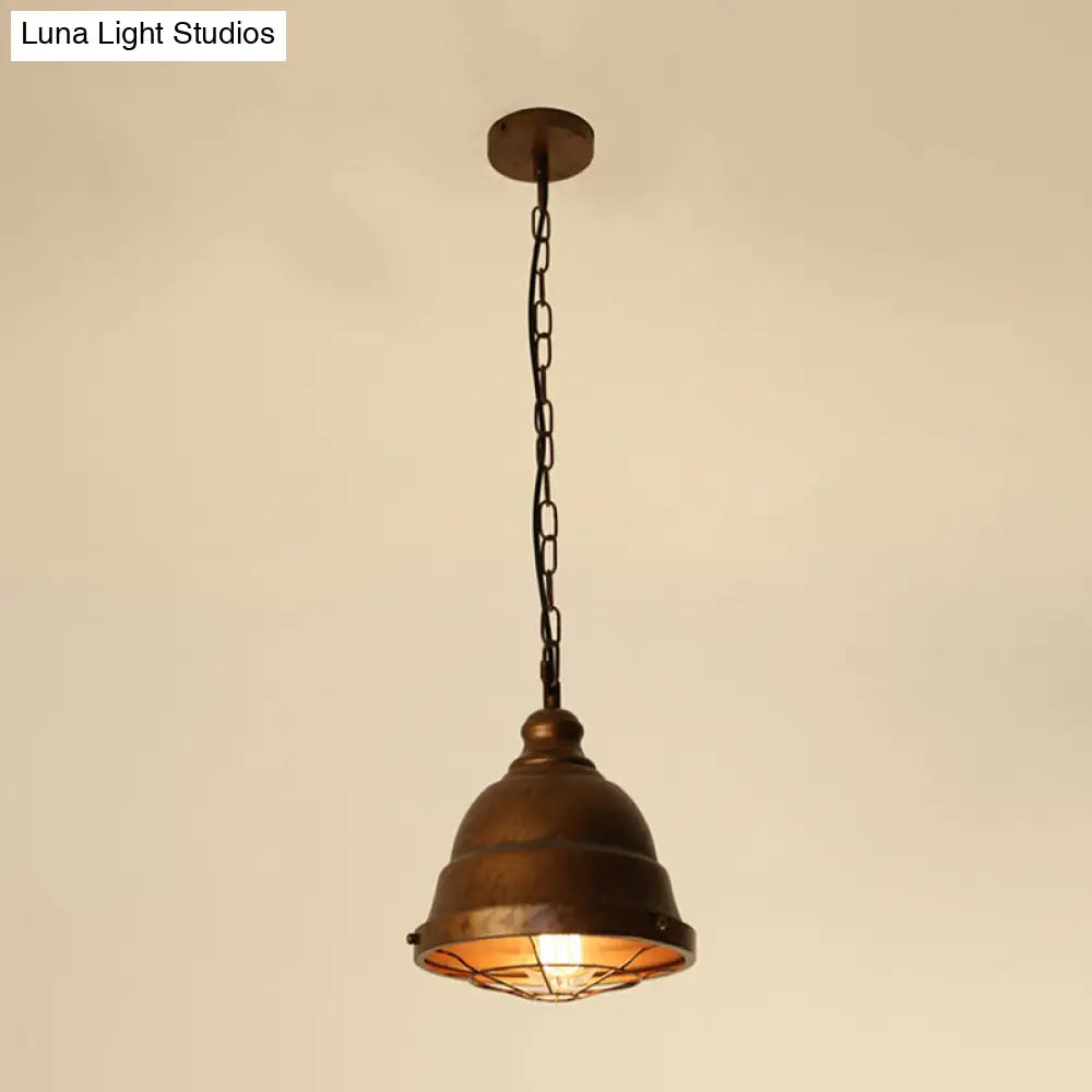 Vintage Metal Caged Ceiling Light - Rustic Dining Room Pendant Lamp