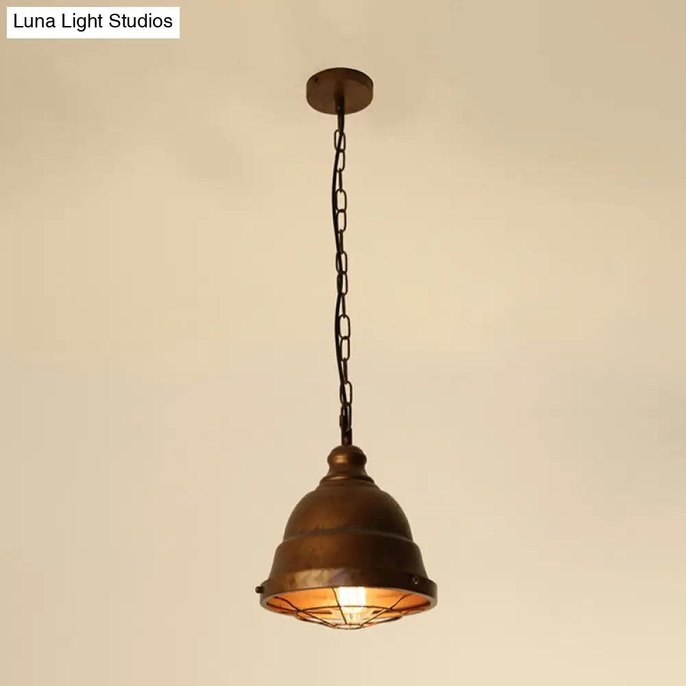 Vintage Metal Caged Ceiling Light - Rustic Dining Room Pendant Lamp