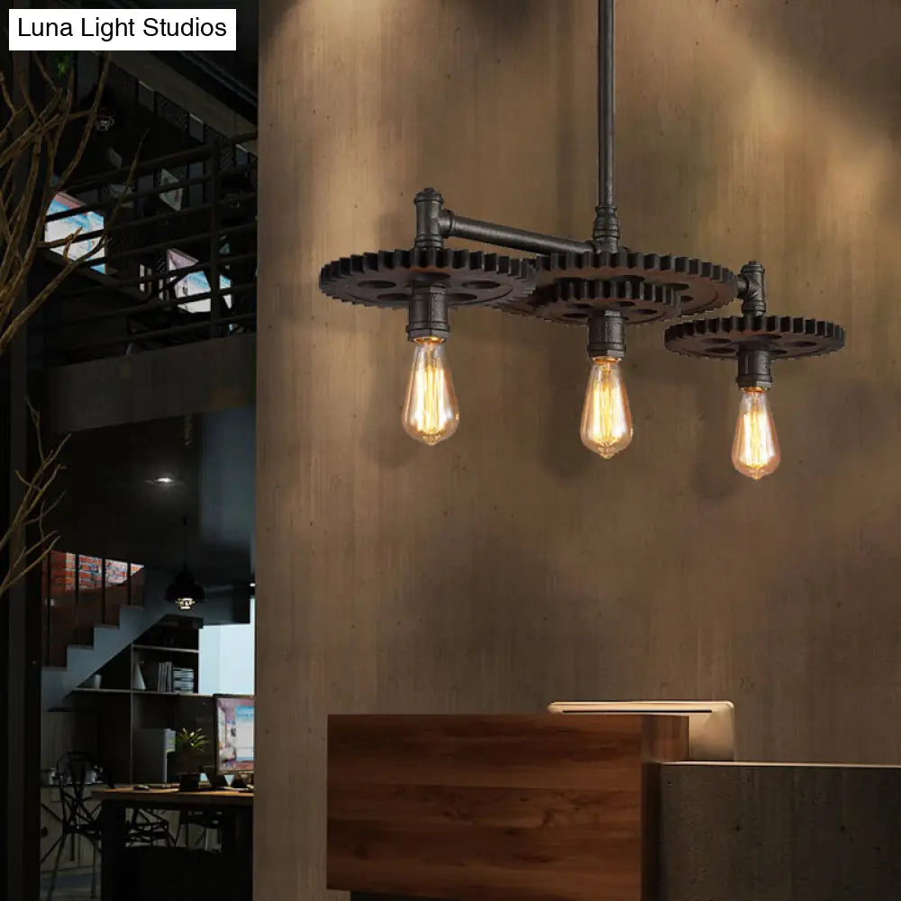 Vintage Metal Chandelier with Black Cog Top and Valve - Dining Room Hanging Light (3/5/7-Light)