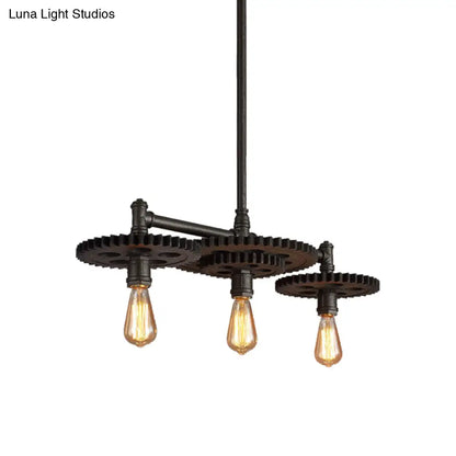 Vintage Metal Chandelier with Black Cog Top and Valve - Dining Room Hanging Light (3/5/7-Light)