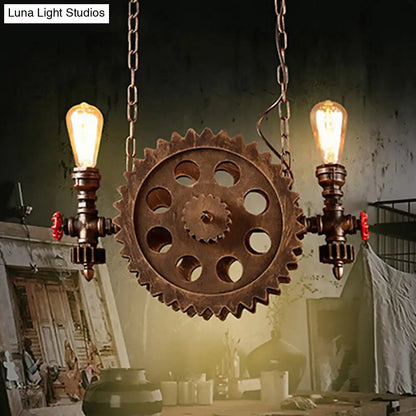 Vintage Metal Hanging Chandelier with Exposed Bulbs - 2-Light Ceiling Light Fixture for Living Room in Rustic Style