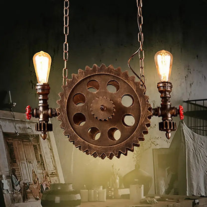 Vintage Metal Hanging Chandelier with Exposed Bulbs - 2-Light Ceiling Light Fixture for Living Room in Rustic Style