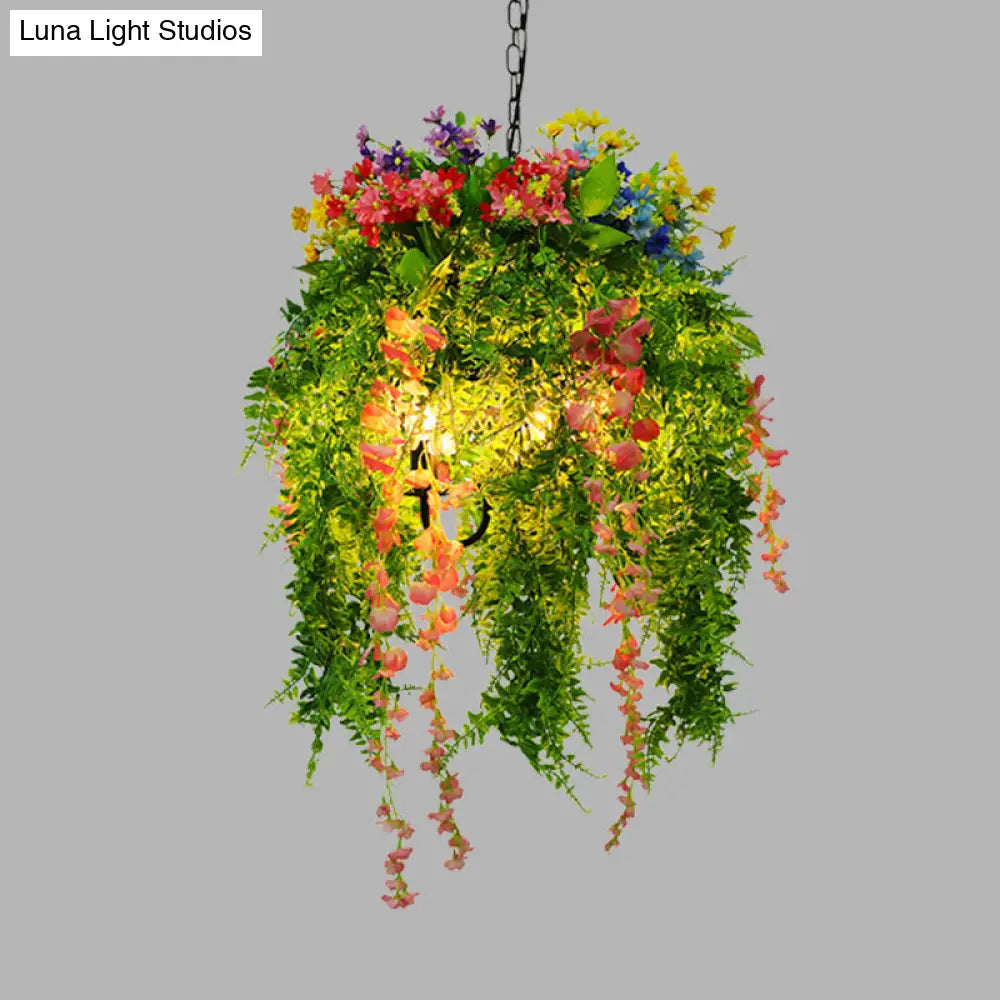 Vintage Metal Plant Pendant Chandelier with LED Lights for Restaurant Ceiling - 3 Bulbs