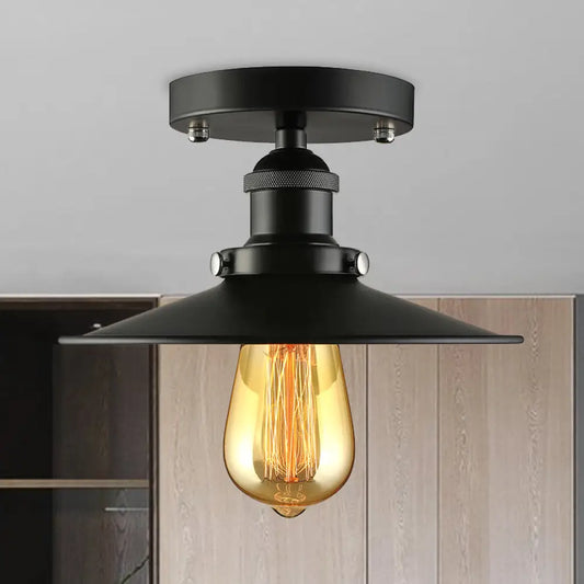 DecorBites™ DecorBites™ Vintage Metal Semi Flush Light with Black/Brass Flat Shade for Kitchen - 1 Bulb