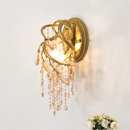 DecorBites™ DecorBites™ Vintage Metal Wall Mount Sconce Light with Amber Crystal Bead Accent - Brass Finish, 1 Bulb