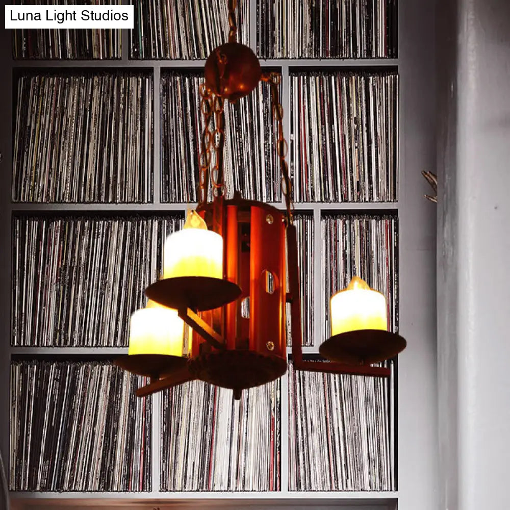 Vintage Metallic 3-Light Dark Tan Candle Chandelier for Bedroom Pendant Lighting