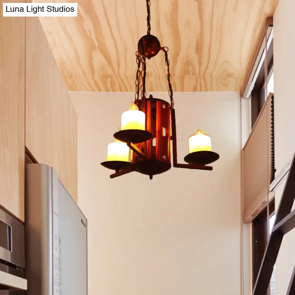 Vintage Metallic 3-Light Dark Tan Candle Chandelier for Bedroom Pendant Lighting