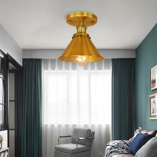 DecorBites™ DecorBites™ Vintage Metallic Conical Semi-Flush Light in Brass/Copper - Perfect for Hallways