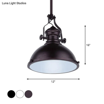 Vintage Metallic Dome Pendant Light - Black/White/Purple Finish with Glass Diffuser, 12"/16"/16.5" Dia